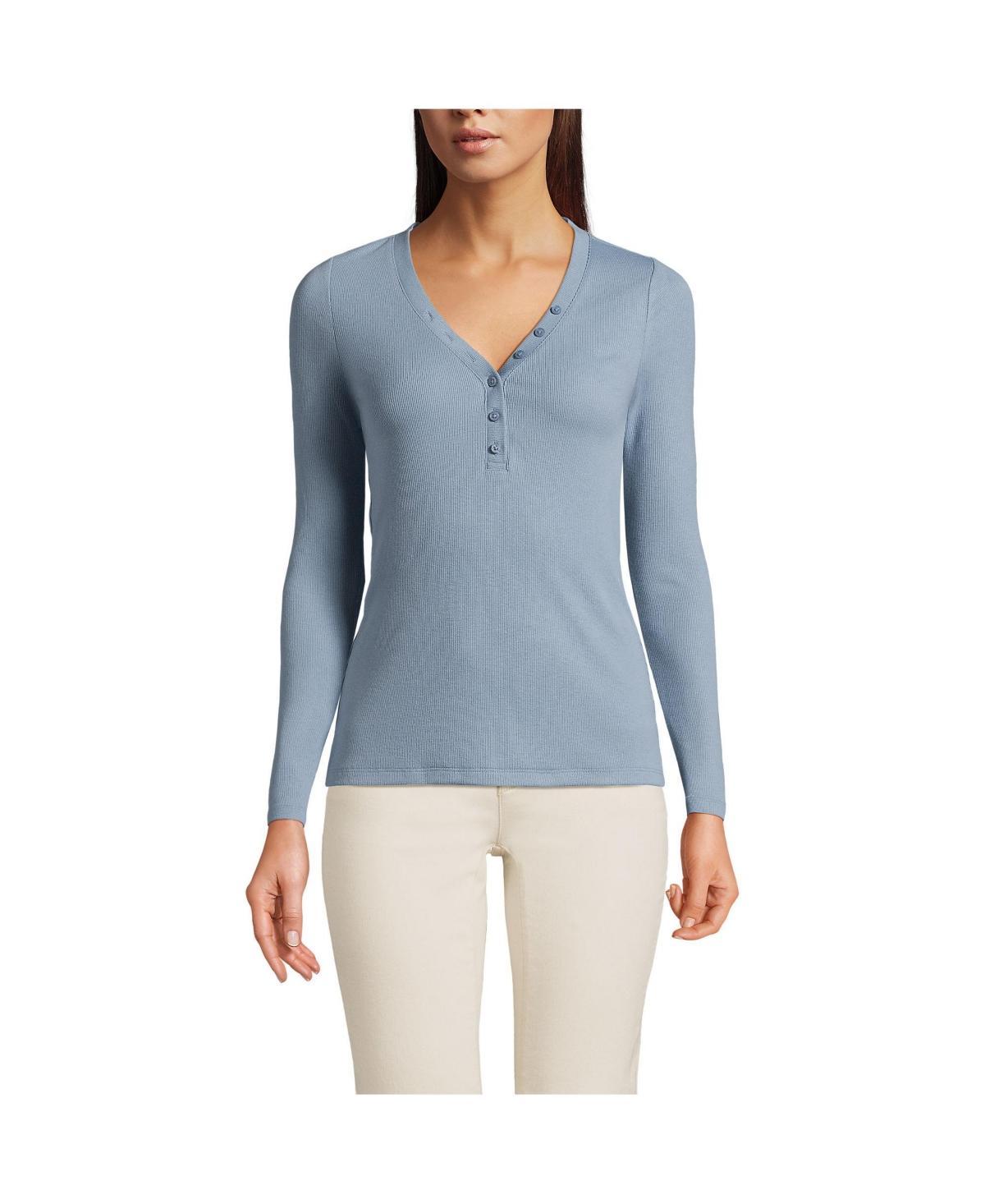 Lands End Womens Drapey Rib Skimming Long Sleeve Henley T-Shirt Product Image