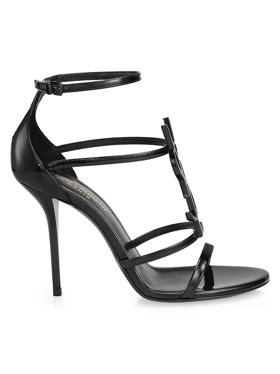 Womens Cassandra Flat Sandals In Patent Leather With Black Monogram Product Image