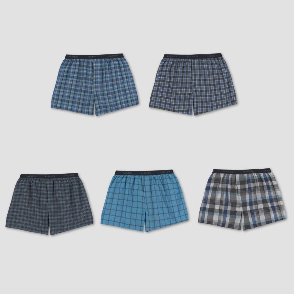 Hanes Mens Woven Plaid Boxers 5pk - Blue Product Image