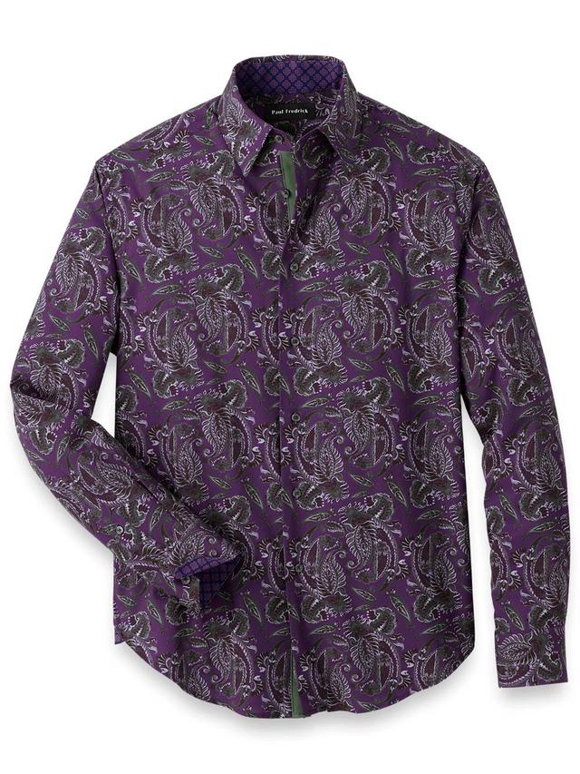 Polyester/spandex Paisley Casual Shirt - Purple Product Image