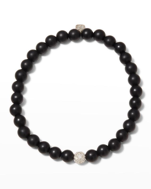 Mens Diamond Pav Ball Onyx Beaded Bracelet Product Image