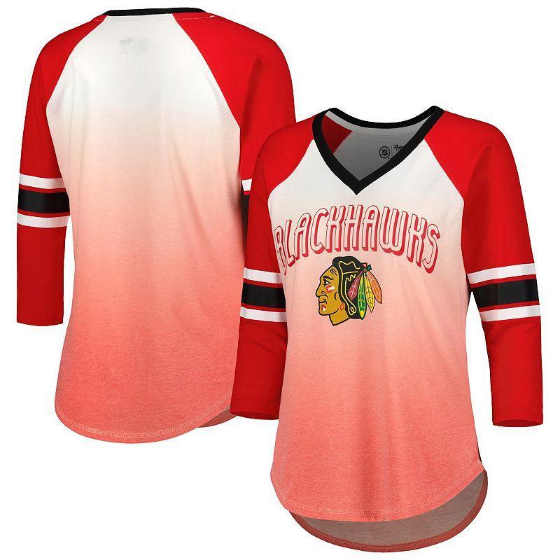 Womens G-III 4Her by Carl Banks Chicago Blackhawks Lead Off Tri-Blend Raglan 3/4-Sleeve V-Neck T-Shirt Product Image