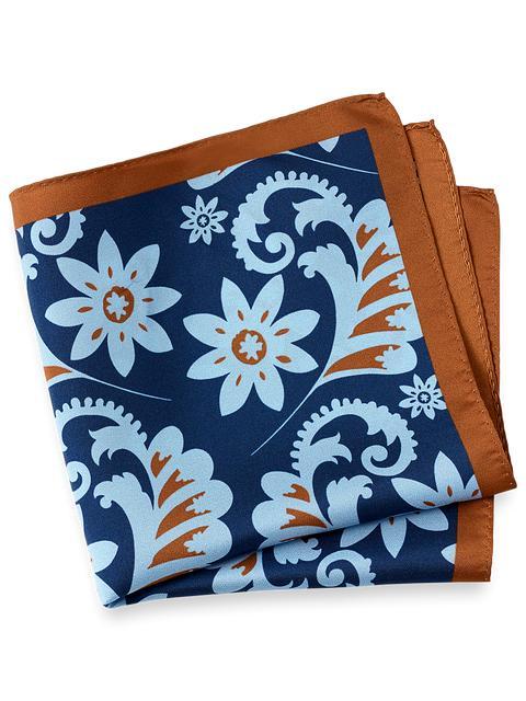 Floral Silk Pocket Square - Blue/rust Product Image