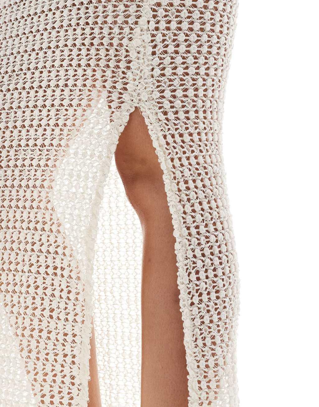 Bershka rustic textured midi skirt in ecru Product Image