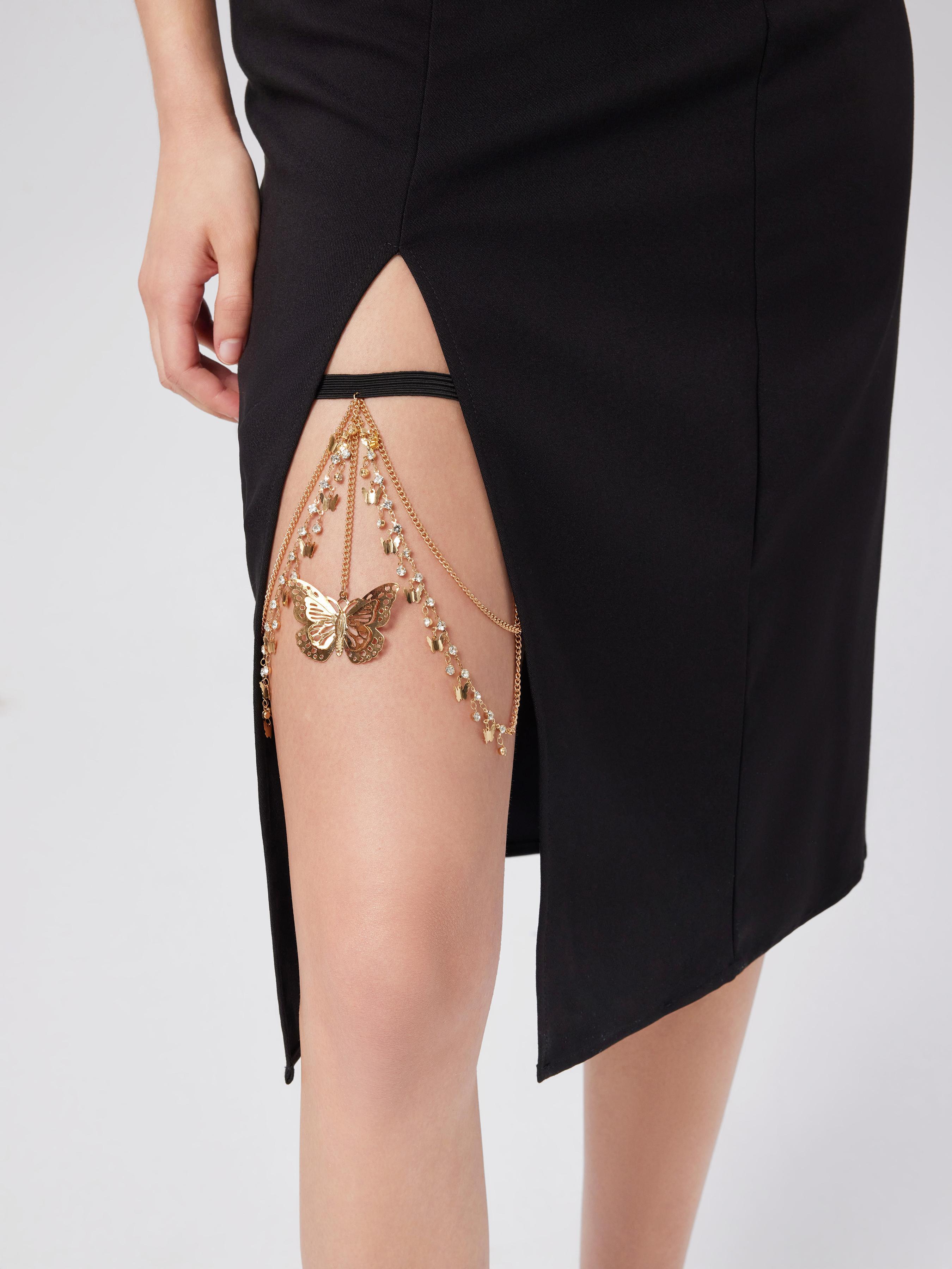 BUTTERFLY & RHINESTONE & CHAIN THIGH CHAIN Product Image