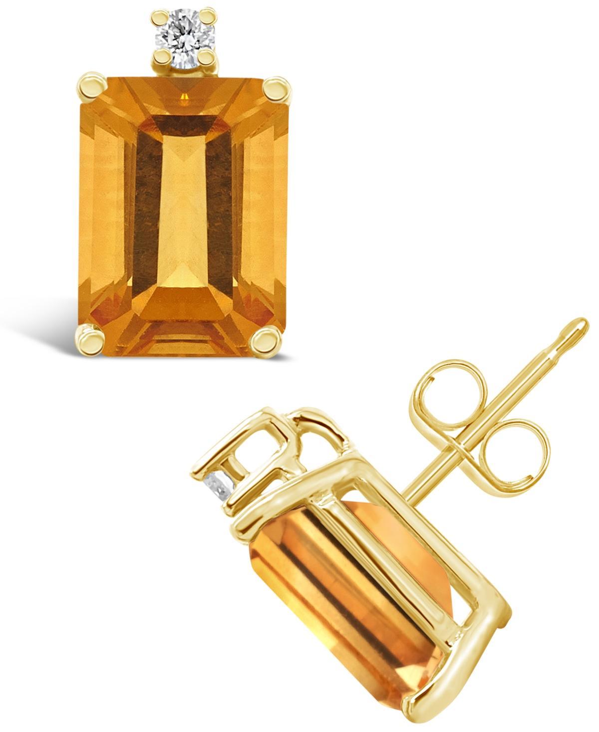 Belk & Co 14K Gold 8X6 Emerald Cut Citrine Diamond Accent Earrings Product Image