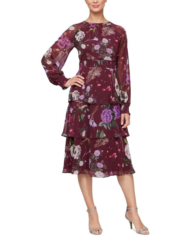 Sl Fashions Womens Chiffon Long-Sleeve Midi Dress - Fig Product Image