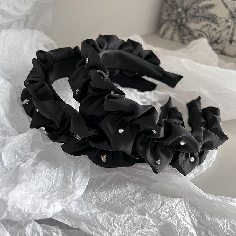 Rhinestone / Faux Pearl  Ruffle Fabric Headband Product Image