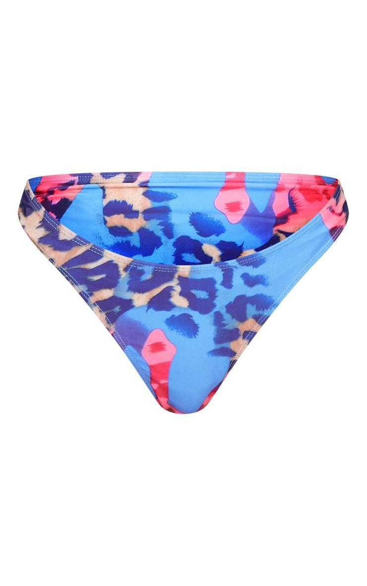 Blue Leopard Print Ruched Bandeau Bikini Top Product Image