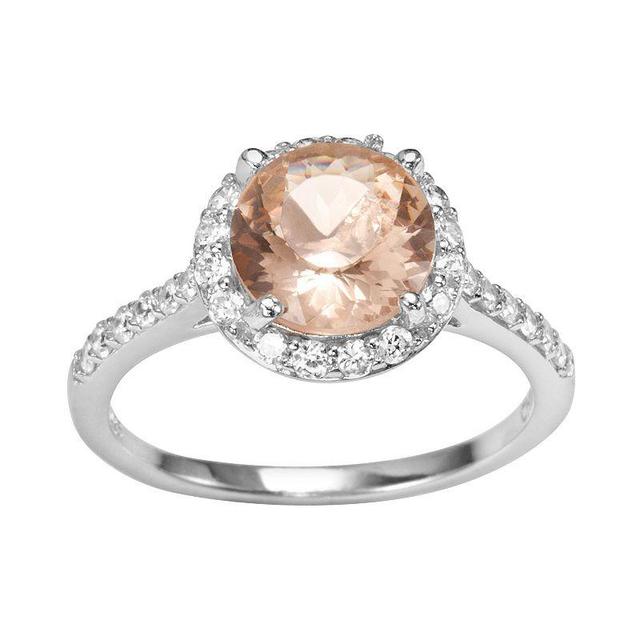 Sophie Miller Sterling Silver Simulated Morganite & Cubic Zirconia Halo Ring, Womens Pink Product Image