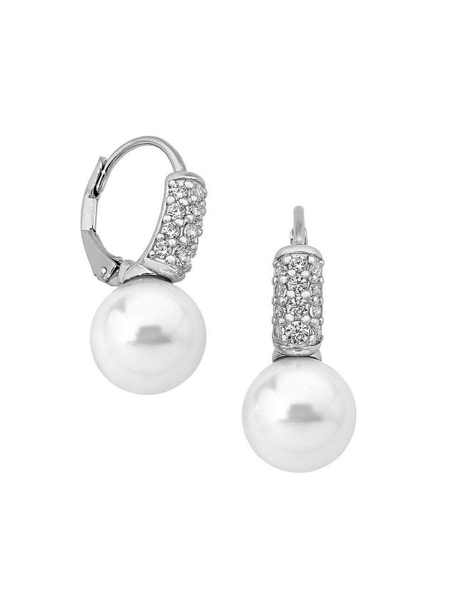 Womens Exquisite Rhodium-Plate, Crystal & Faux Pearl Drop Earrings Product Image