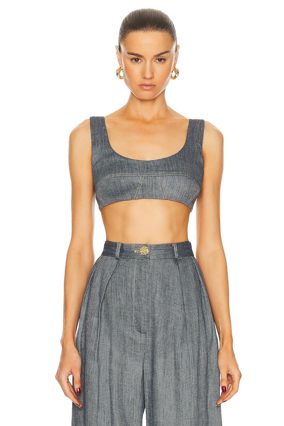 MATTHEW BRUCH Seamed Bra Top in Blue product image