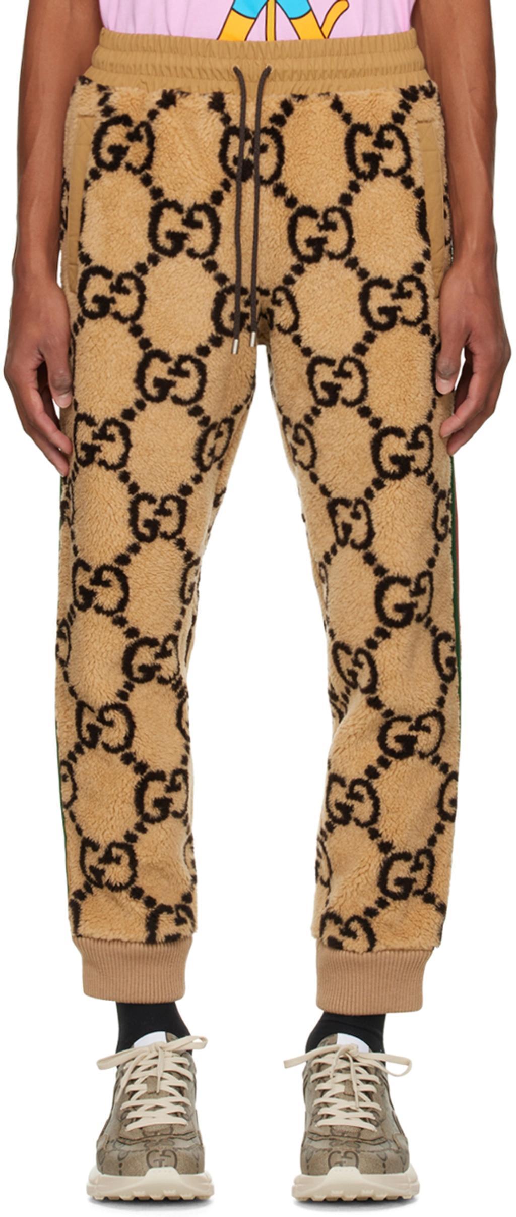 GUCCI Striped Logo-jacquard Wool-blend Fleece Sweatpants In Cream Product Image