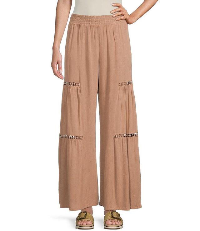 Angie Mid Rise Lace Side Trim Wide Leg Pull-On Pants Product Image