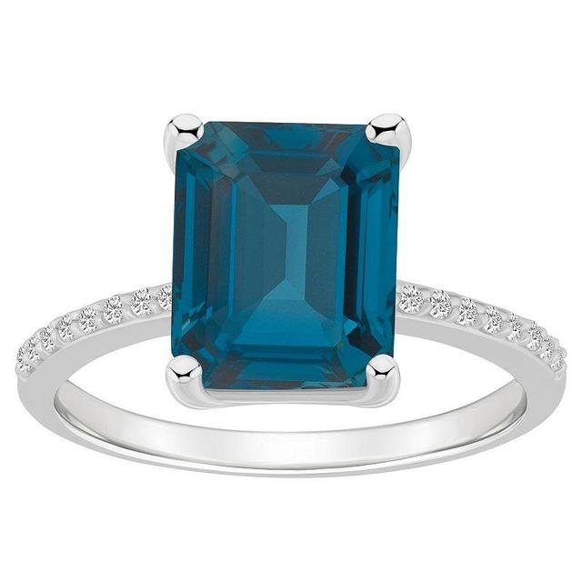 Alyson Layne 14k White Gold Emerald-Cut London Blue Topaz & 1/10 Carat T.W. Diamond Ring, Womens Product Image