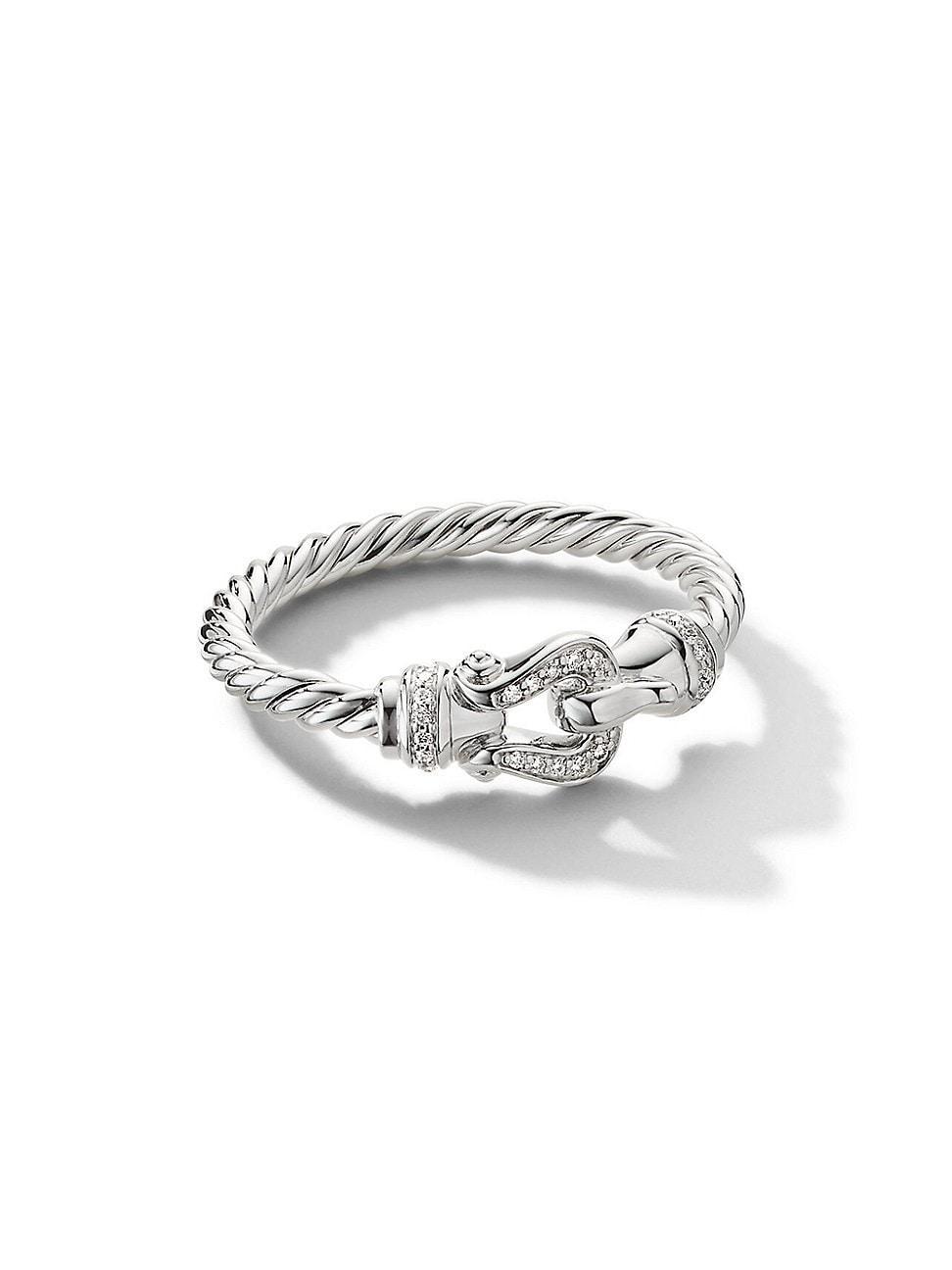 Womens Petite Buckle Ring in 18K White Gold with Pav Diamonds Product Image