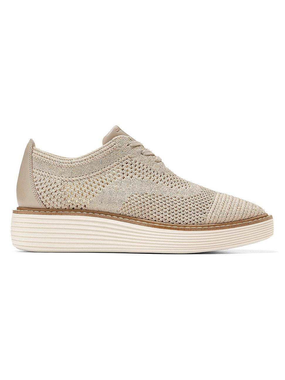 Cole Haan Womens OriginalGrand Stitchlite Platform Oxfords - Ivory Knit, Croc Print Product Image