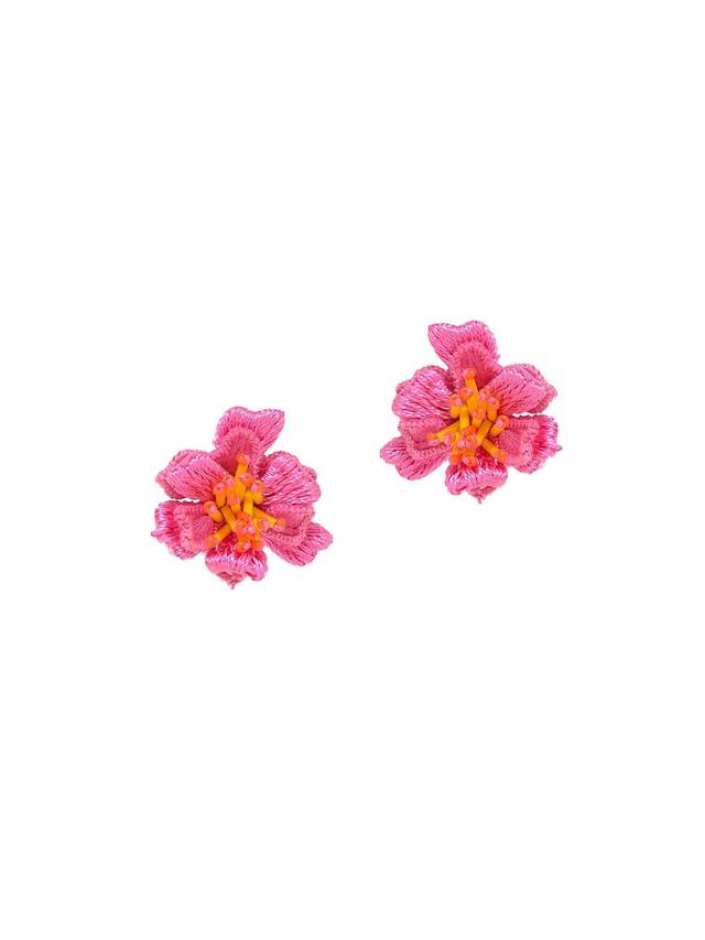 Womens Greer Rhodium-Plated, Cotton & Beaded Flower Stud Earrings Product Image