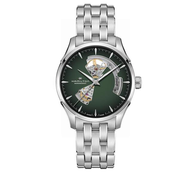 Hamilton Mens Automatic Jazzmaster Open Heart Smoked Green Stainless Steel Bracelet Watch 40mm - Green Product Image