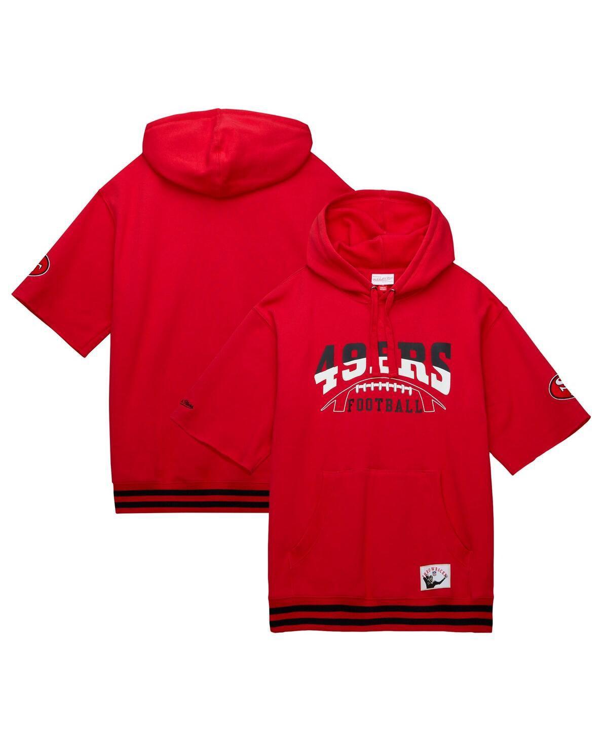 Mens Mitchell & Ness Scarlet San Francisco 49ers Pre-Game Short Sleeve Pullover Hoodie Product Image