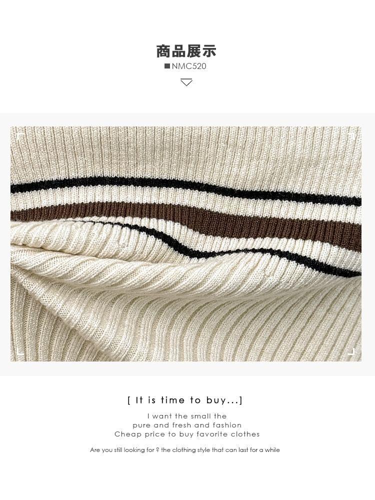 Striped Crew-Neck Knit Crop Top Product Image