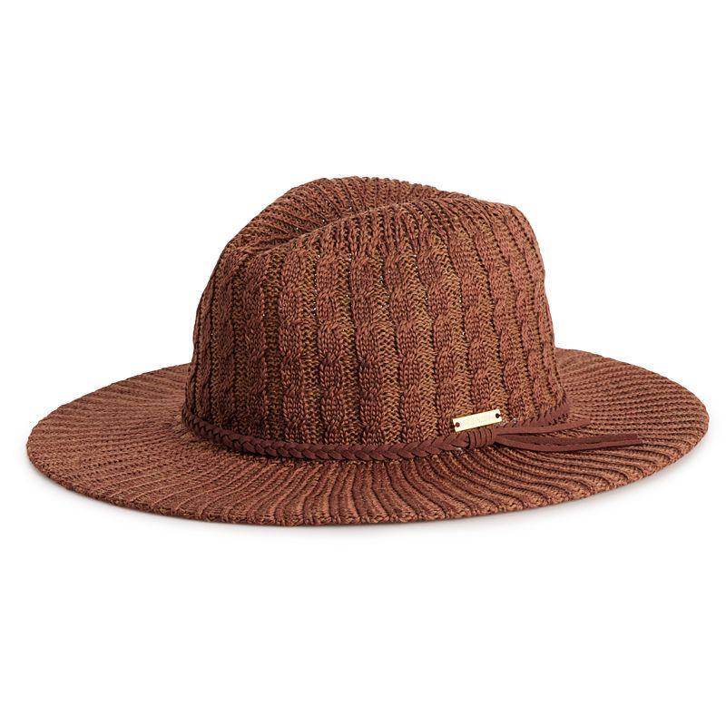 Womens Nine West Cable Knit Packable Panama Hat, Brown Product Image