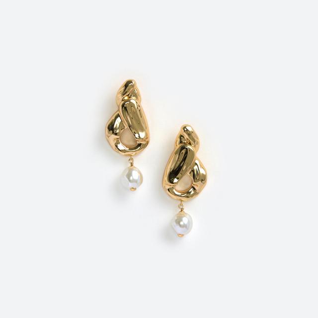 Gold Faux Pearl Drop Earrings Product Image