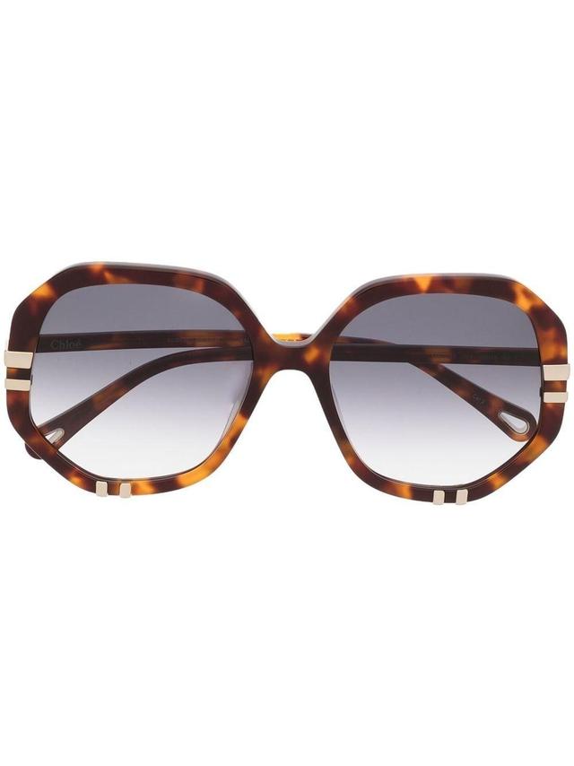 Tortoise-shell Geometric Sunglasses In Brown Product Image