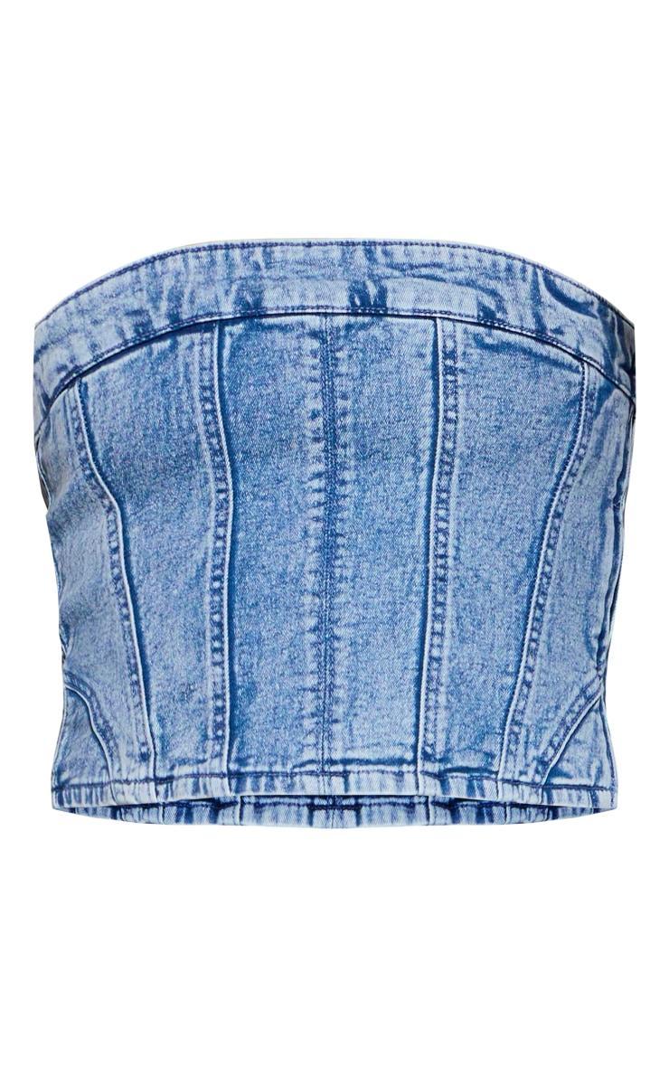 Mid Blue Wash Bandeau Seam Detail Denim Corset Top Product Image