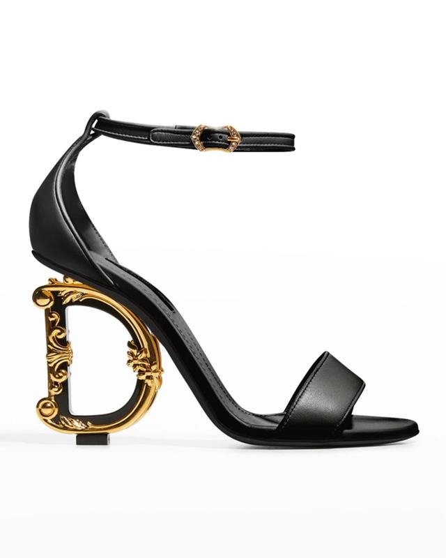 DOLCE & GABBANA 105mm Leather Barocco-heel Sandals In Black Product Image