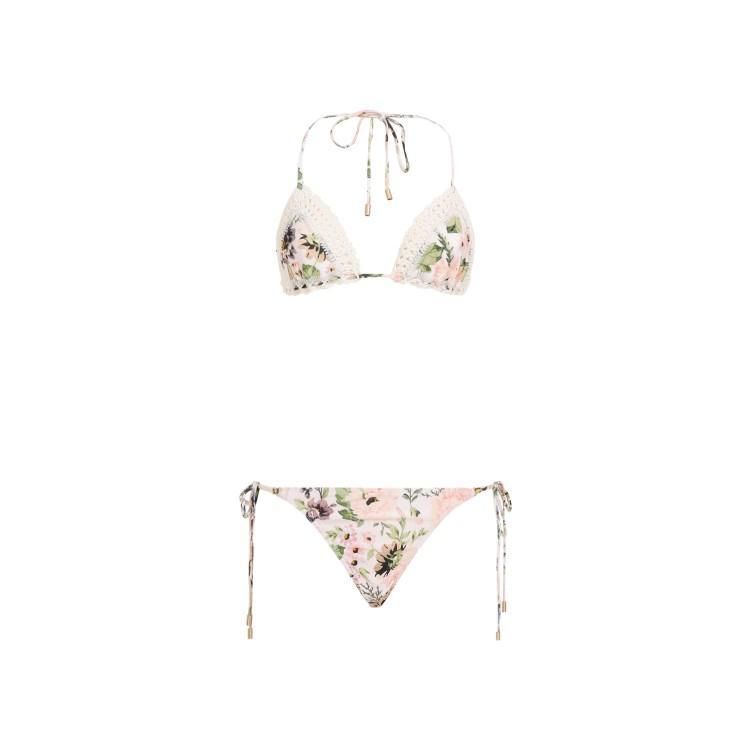 ZIMMERMANN Womens Cream Multi Floral Halliday Crochet-knit Bikini Set In Multicolor Product Image