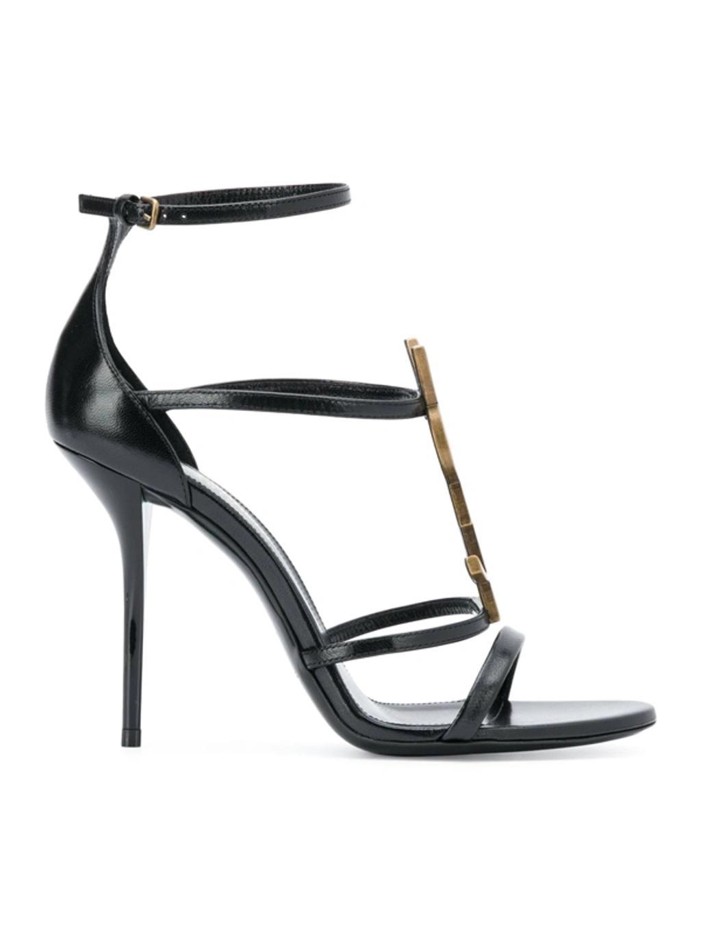 SAINT LAURENT Cassandra Embellished Patent-leather Sandals In Black Product Image