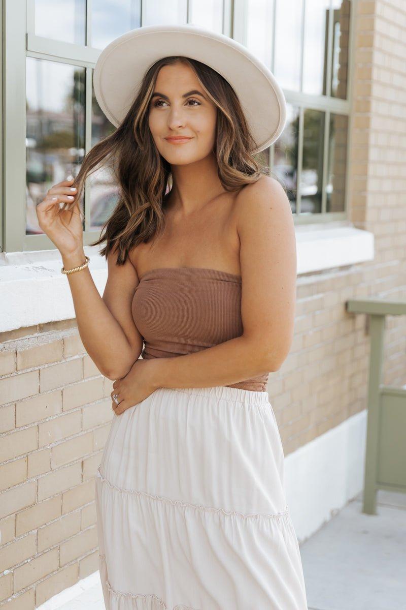 Light Mocha Jersey Ruched Tube Top - FINAL SALE Product Image