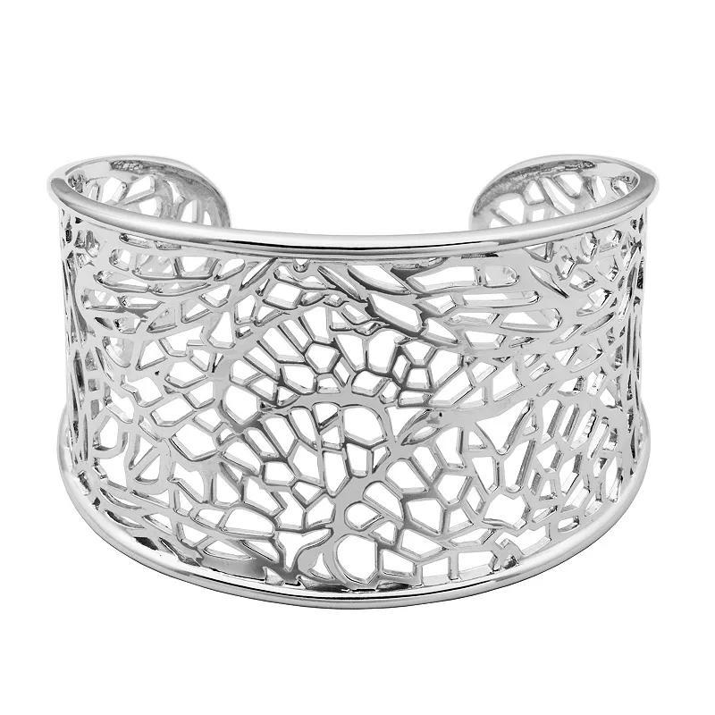 Rhodium-Plated Sterling Silver Bold Filigree Cuff Bracelet, Womens Product Image