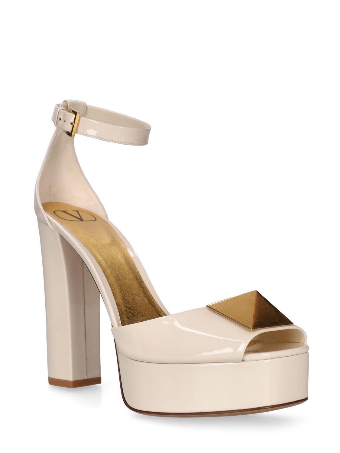 150mm One Stud Patent Leather Pumps In Ivory Product Image