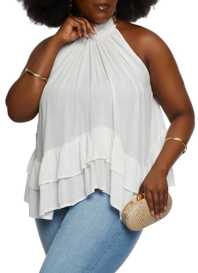 Womens Plus Size Tiered Hem Halter Neck Blouse Product Image