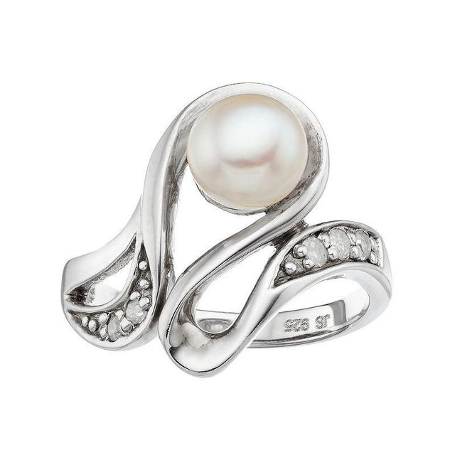 Sterling Silver Freshwater Cultured Pearl & Diamond Accent Swirl Ring, Womens White Product Image