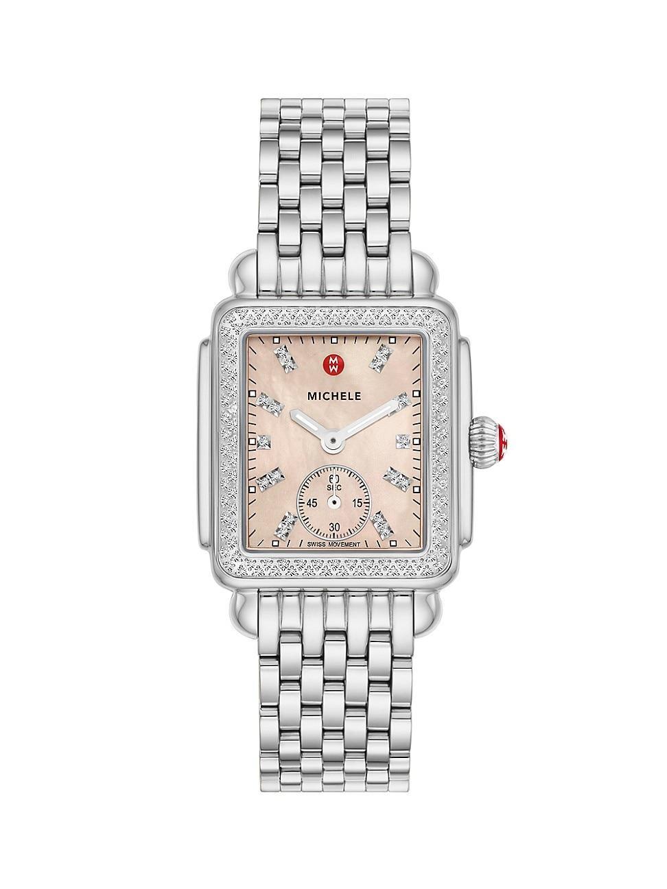 Womens Deco Mid Stainless Steel, Mother-Of-Pearl & Diamond Bracelet Watch/29MM x 31MM Product Image