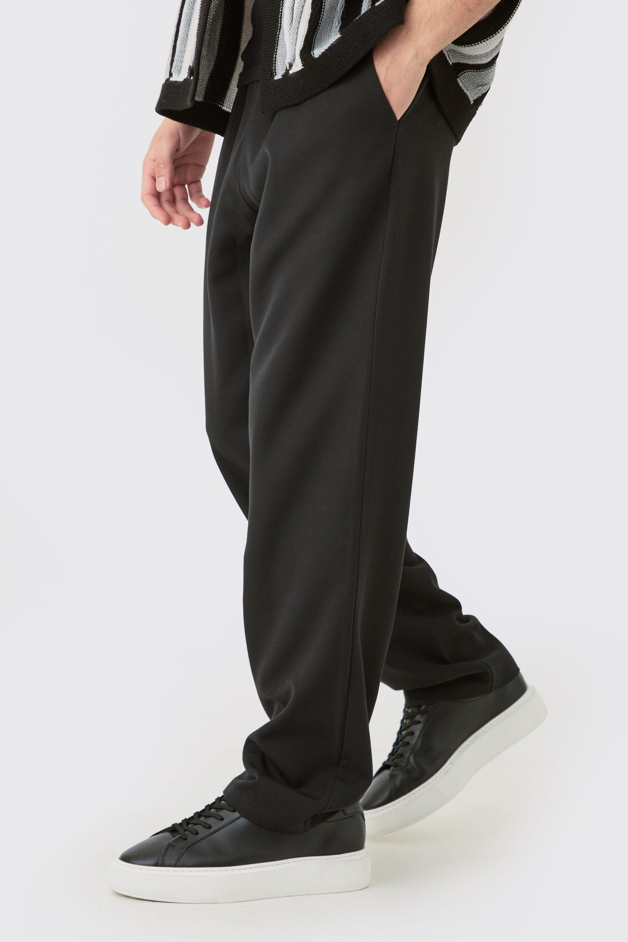 Mens Black Drawcord Waist Straight Trousers, Black Product Image