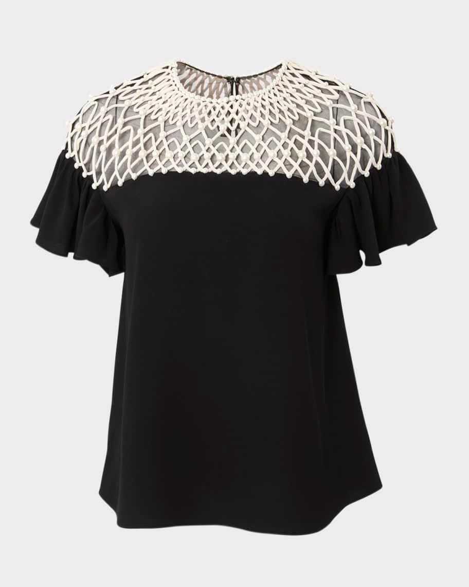 Embellished Lattice Yoke Crewneck Top Product Image