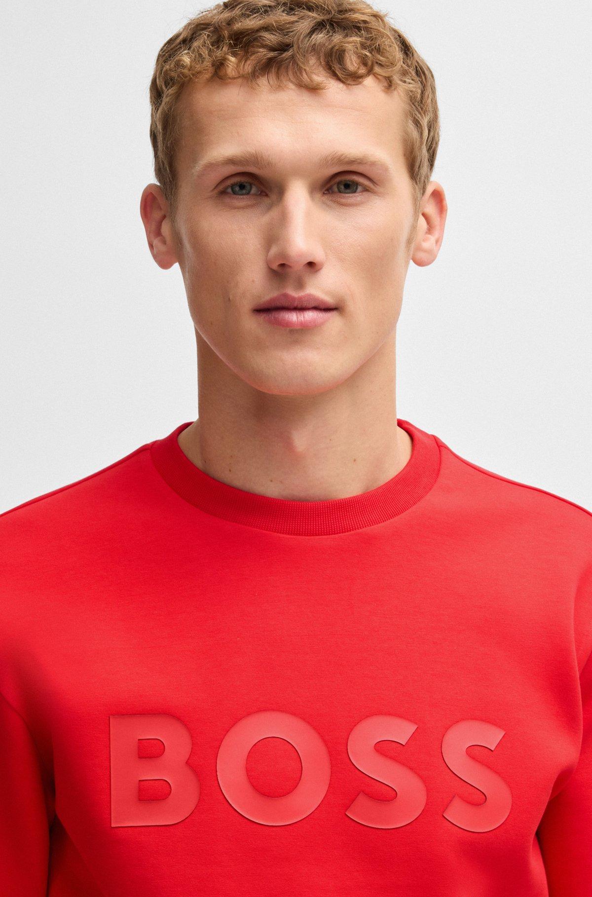 BOSS - Stretch-cotton sweatshirt with sandwich logo - Light Red Product Image