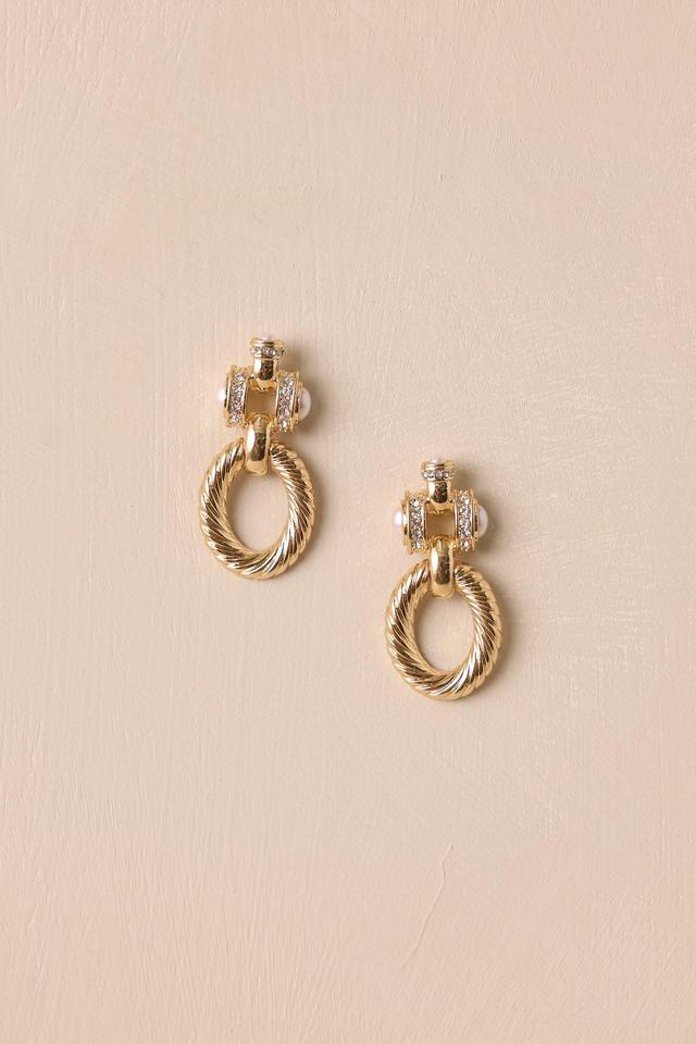 Timeless Flicker Gold Textured Rhinestone Drop Earrings Product Image