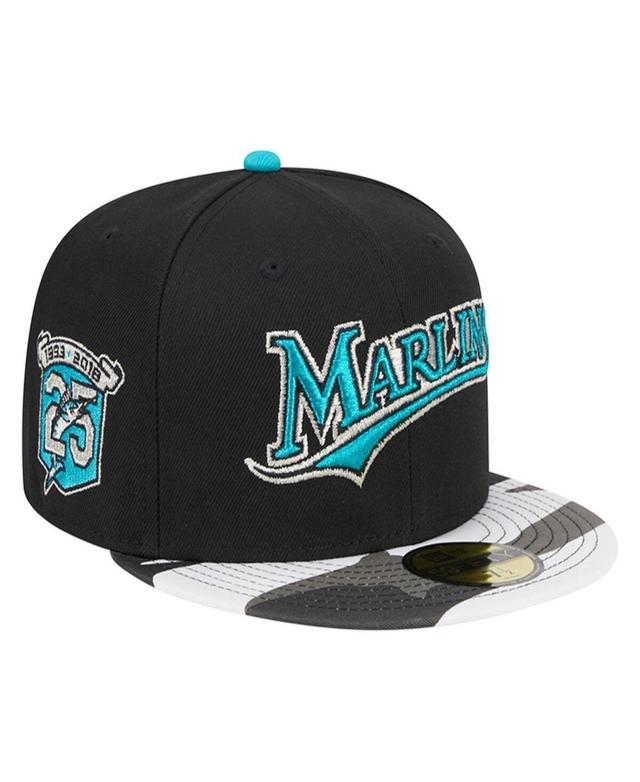 New Era Mens Black Florida Marlins Metallic Camo 59Fifty Fitted Hat Product Image