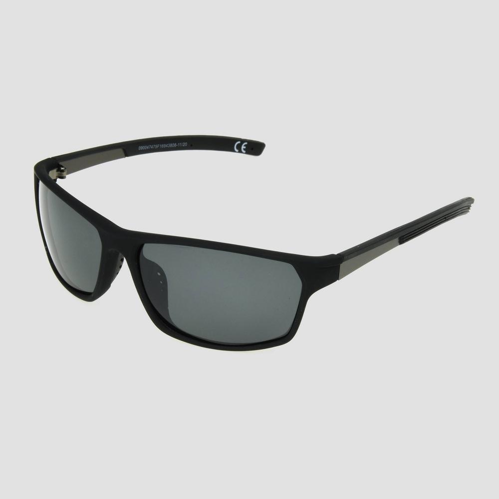 Mens Rectangle Sunglasses with Mirrored Polarized Lenses - All in Motion Black Product Image