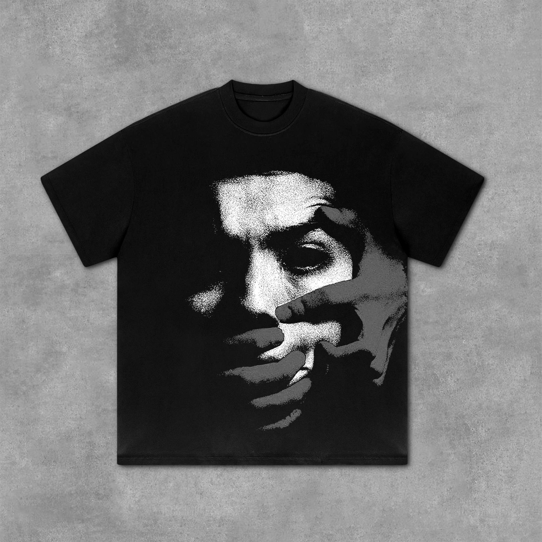 Sopula Vintage Fear Portrait Graphic Print Cotton T-Shirt Product Image