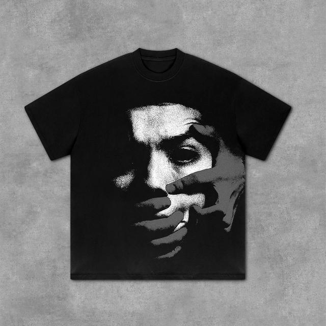 Sopula Vintage Fear Portrait Graphic Print Cotton T-Shirt Product Image