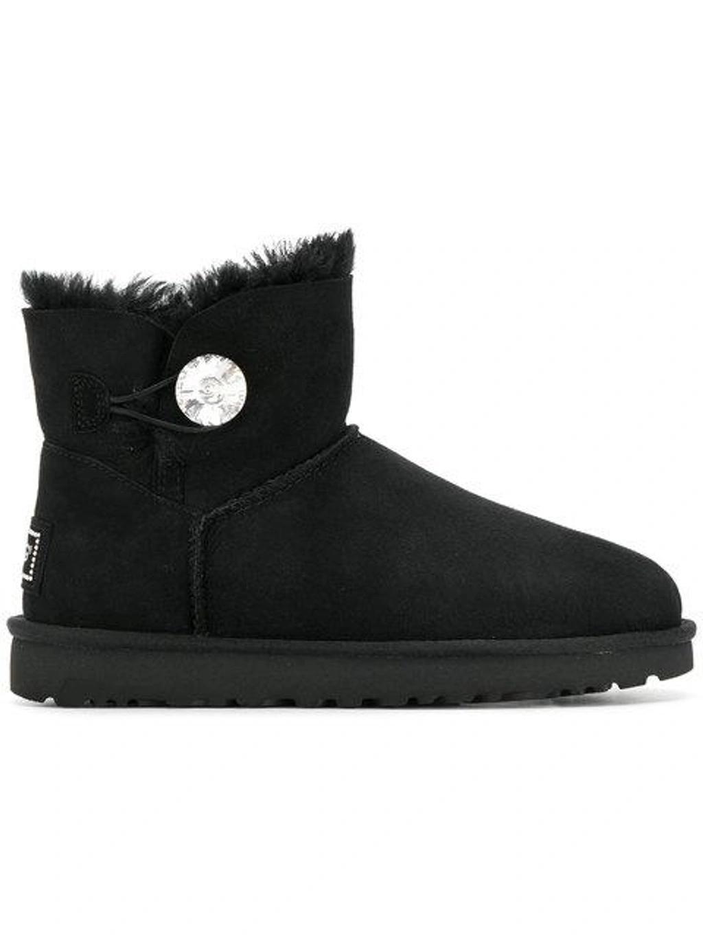 Mini Bailey Button Sheepskin-lined Suede Ankle Boots In Black Product Image