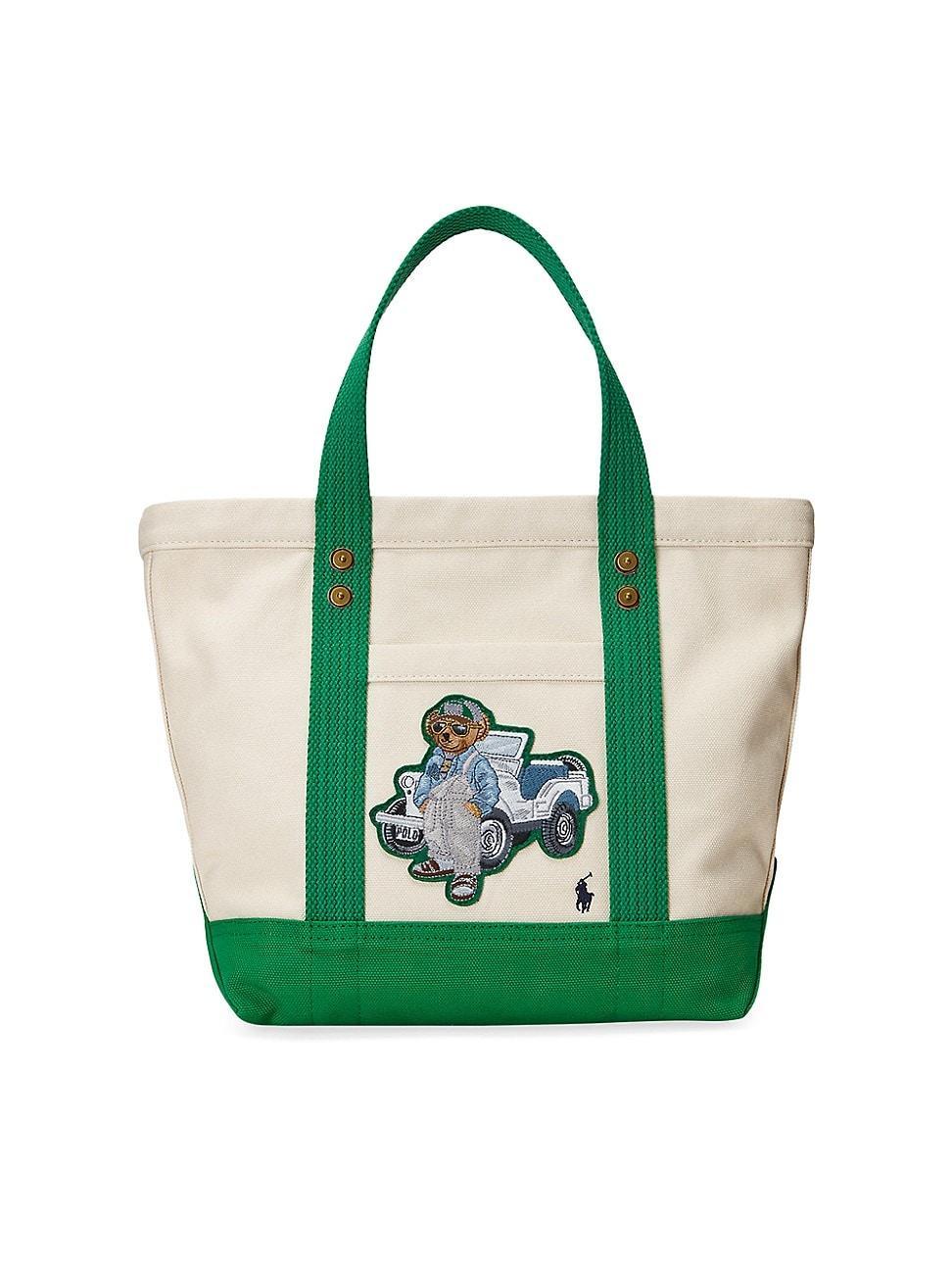 Womens Small Embroidered Polo Bear Canvas Tote Bag product image