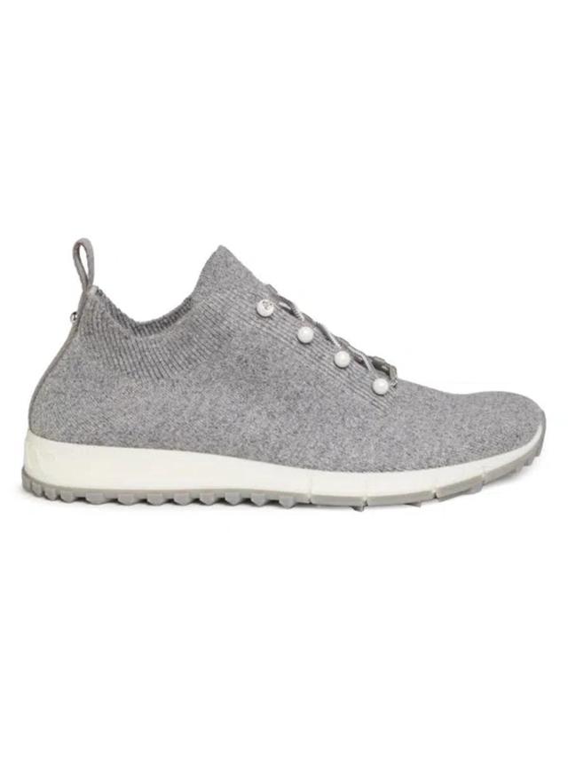 Veles Faux Pearl-embellished Low-top Knitted Trainers In Ash Mix Product Image