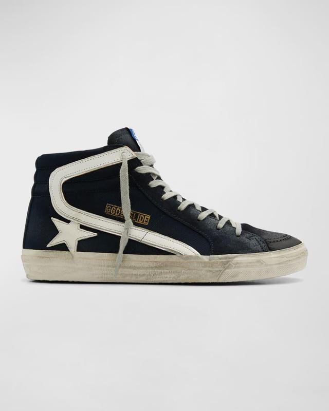 Men's Slide Denim & Leather High-Top Sneakers Product Image